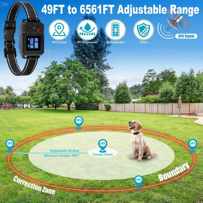 GPS Wireless Dog Fence, Waterproof Electric Collar, 3 Modes, 2200yd Range