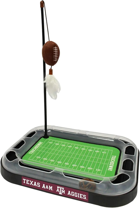 NCAA Cat Scratcher Football Field Toy – With Catnip, Feather & Interactive Ball Texas Am Aggies Football Field