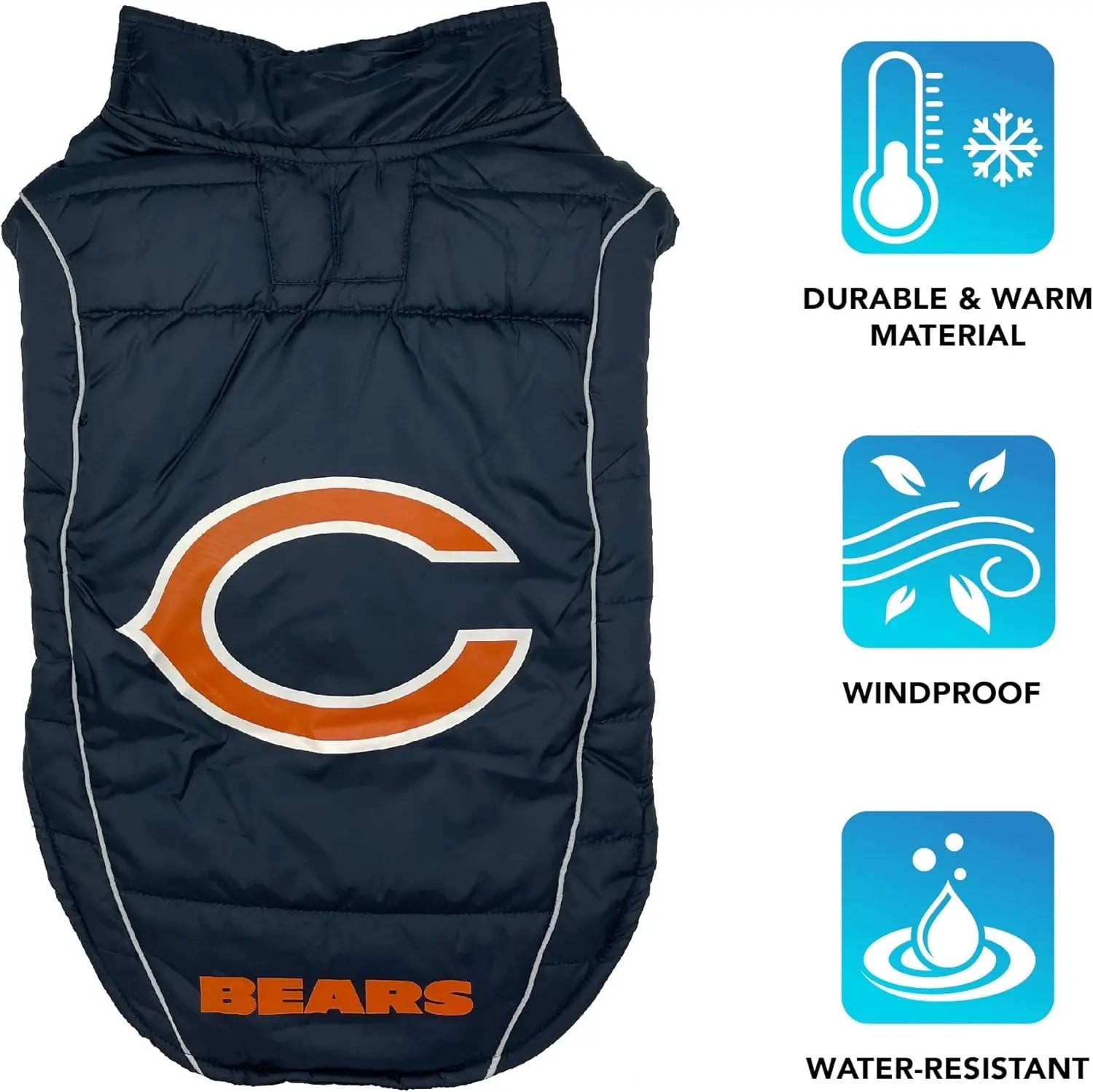 Official NFL Dog & Cat Puffer Vest (All Teams) – Waterproof & Warm Winter Coat sizes (S,M,L,XL)