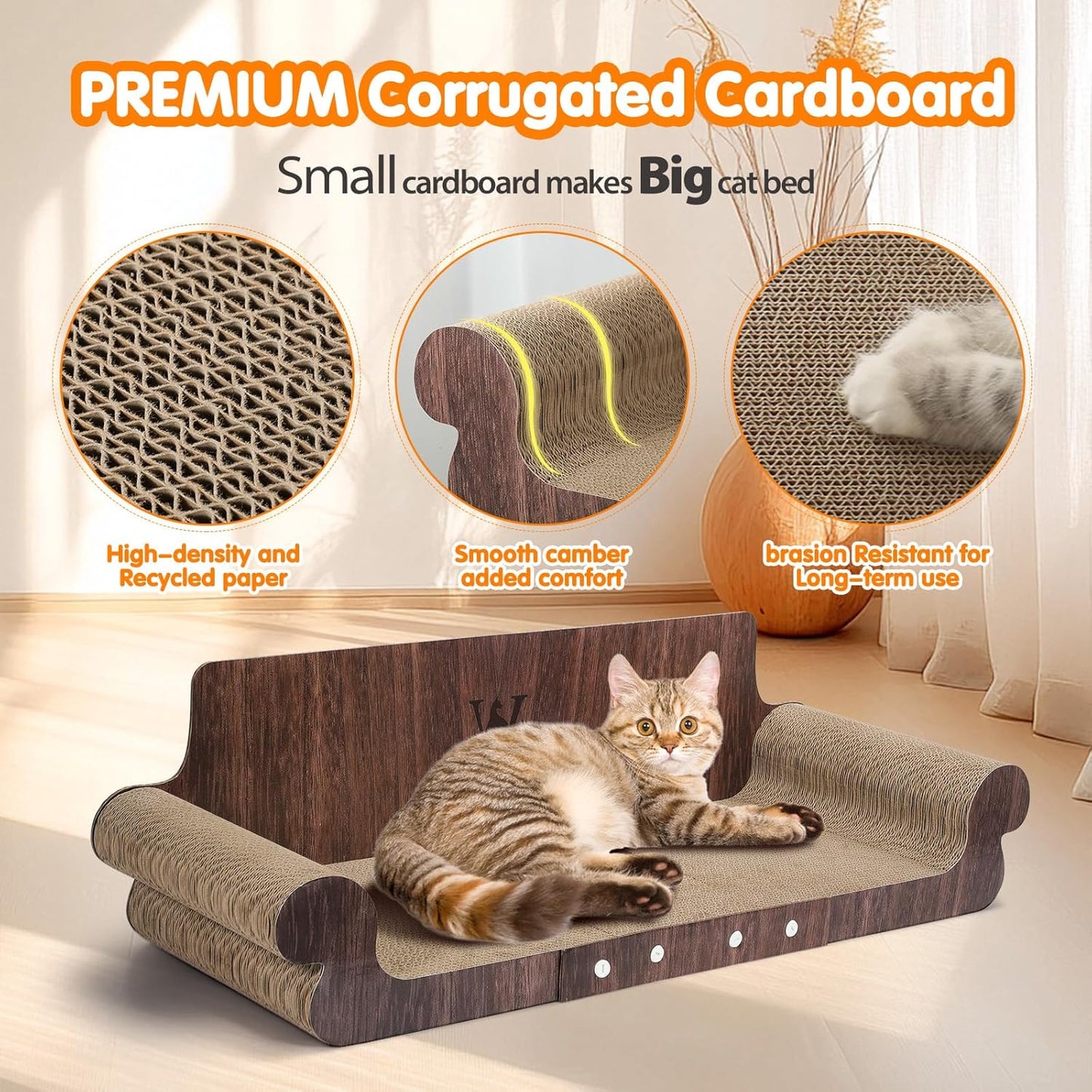 Extra Large Cat Scratcher Bed, 32” Cardboard Cat Couch & Lounger