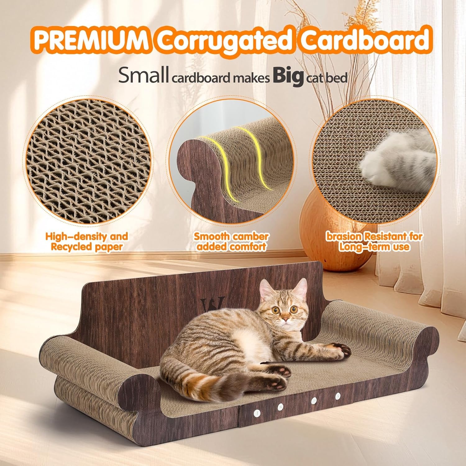 Extra Large Cat Scratcher Bed, 32” Cardboard Cat Couch & Lounger