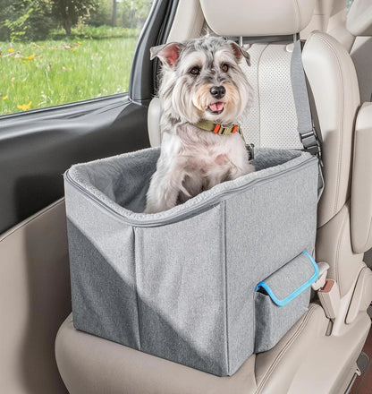 Dog Car Seat for Small Dogs, Elevated Dog Booster Seat Pet Travel Carrier Bed for Car with Adjustable Straps Pet Car Booster Seat for Small Dogs Cats Grey S-20Lbs