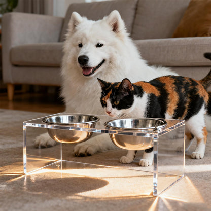Acrylic Elevated Pet Bowls with Stand, Stainless Steel Feeder for Cats & Dogs