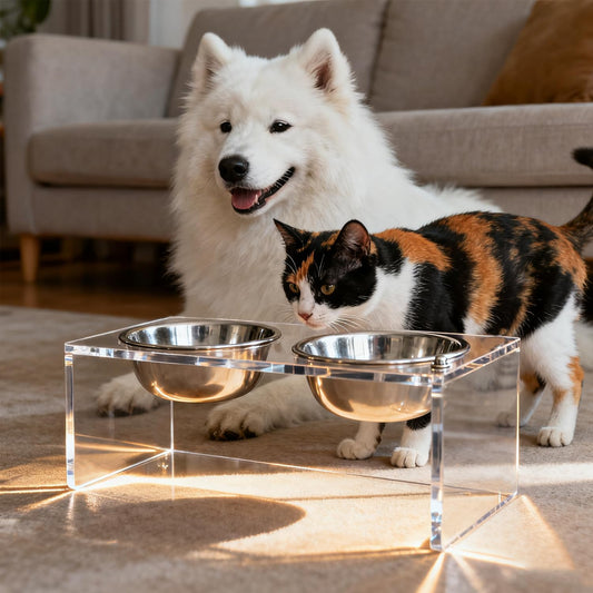 Acrylic Elevated Pet Bowls with Stand, Stainless Steel Feeder for Cats & Dogs