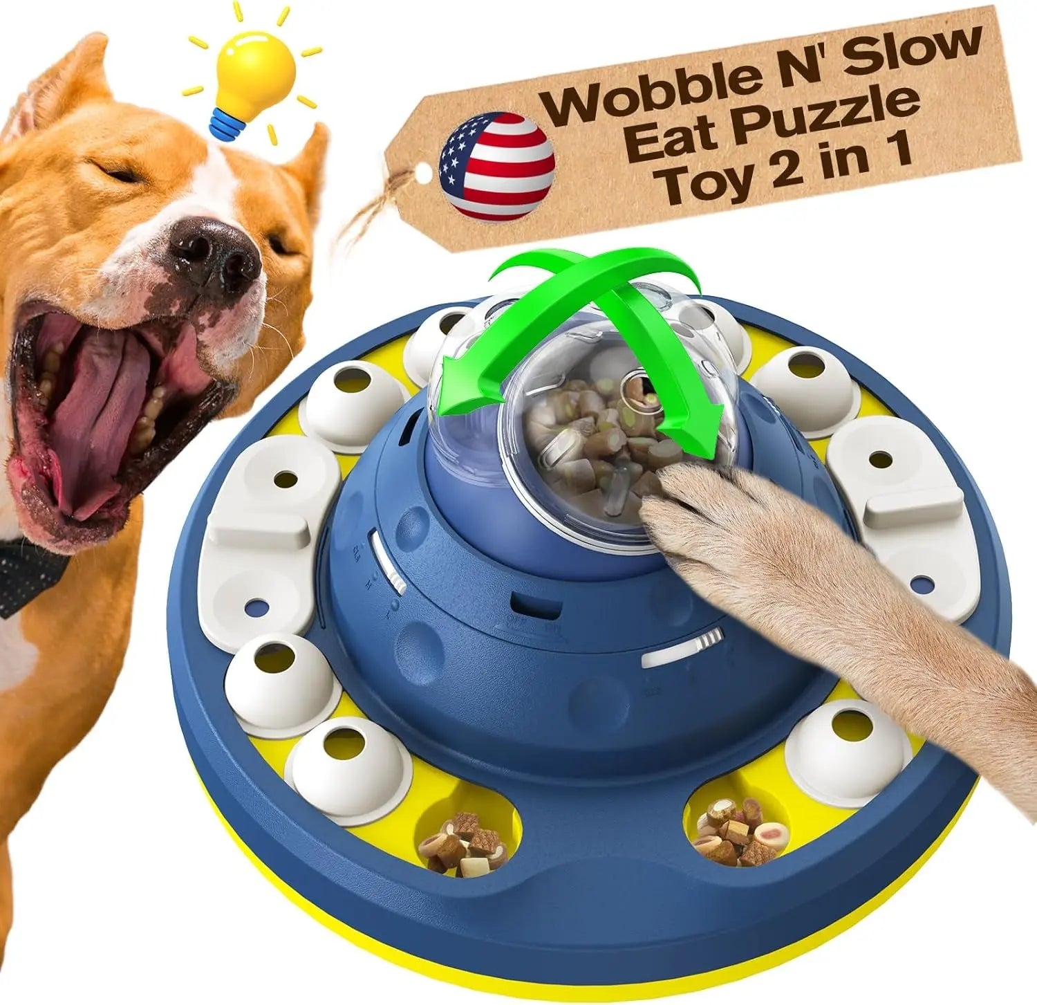 2-Level Dog Puzzle Feeder Toy Large Slow Treat Dispenser Battlestar Blue Space Fortress