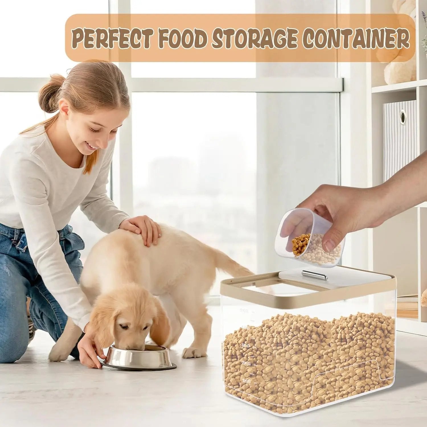 2 Pack Airtight Dog Food Storage Containers 10lb Clear Bins w/ Scoops Pet Treat Box