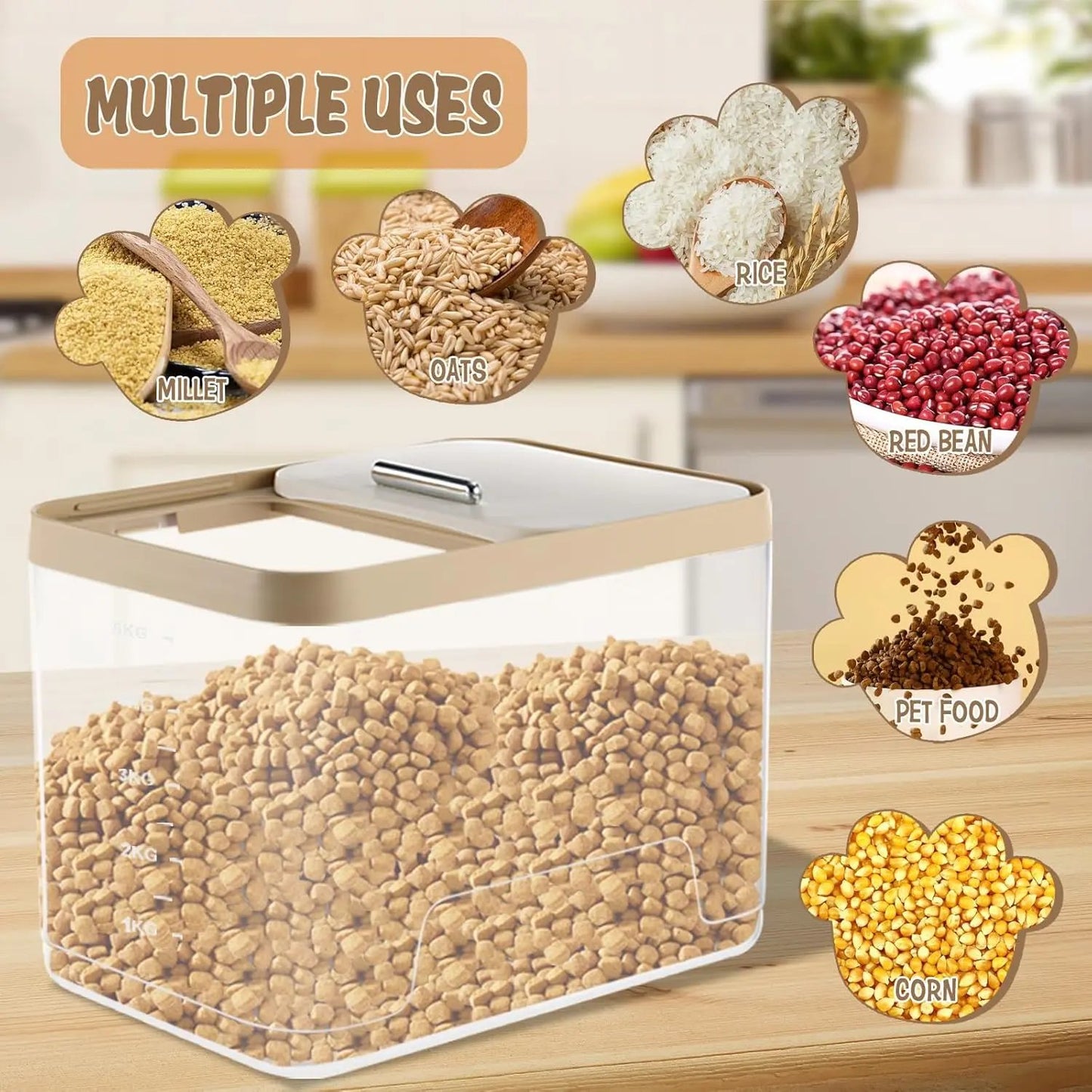 2 Pack Airtight Dog Food Storage Containers 10lb Clear Bins w/ Scoops Pet Treat Box