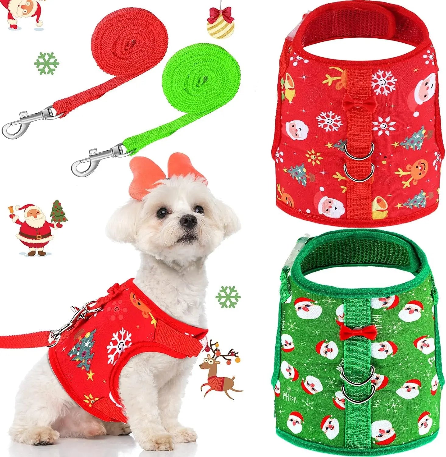 2-Pack Christmas Dog Harness & Leash Set – Adjustable Escape-Proof Vest (Medium) Default Title