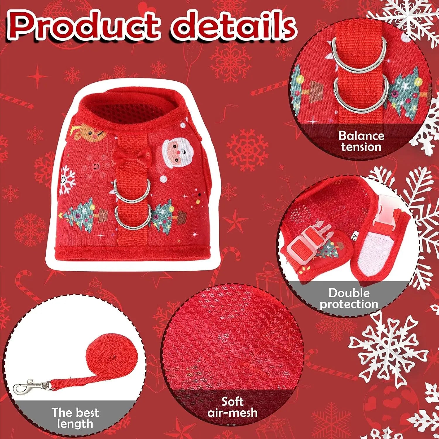 2-Pack Christmas Dog Harness & Leash Set – Adjustable Escape-Proof Vest (Medium)