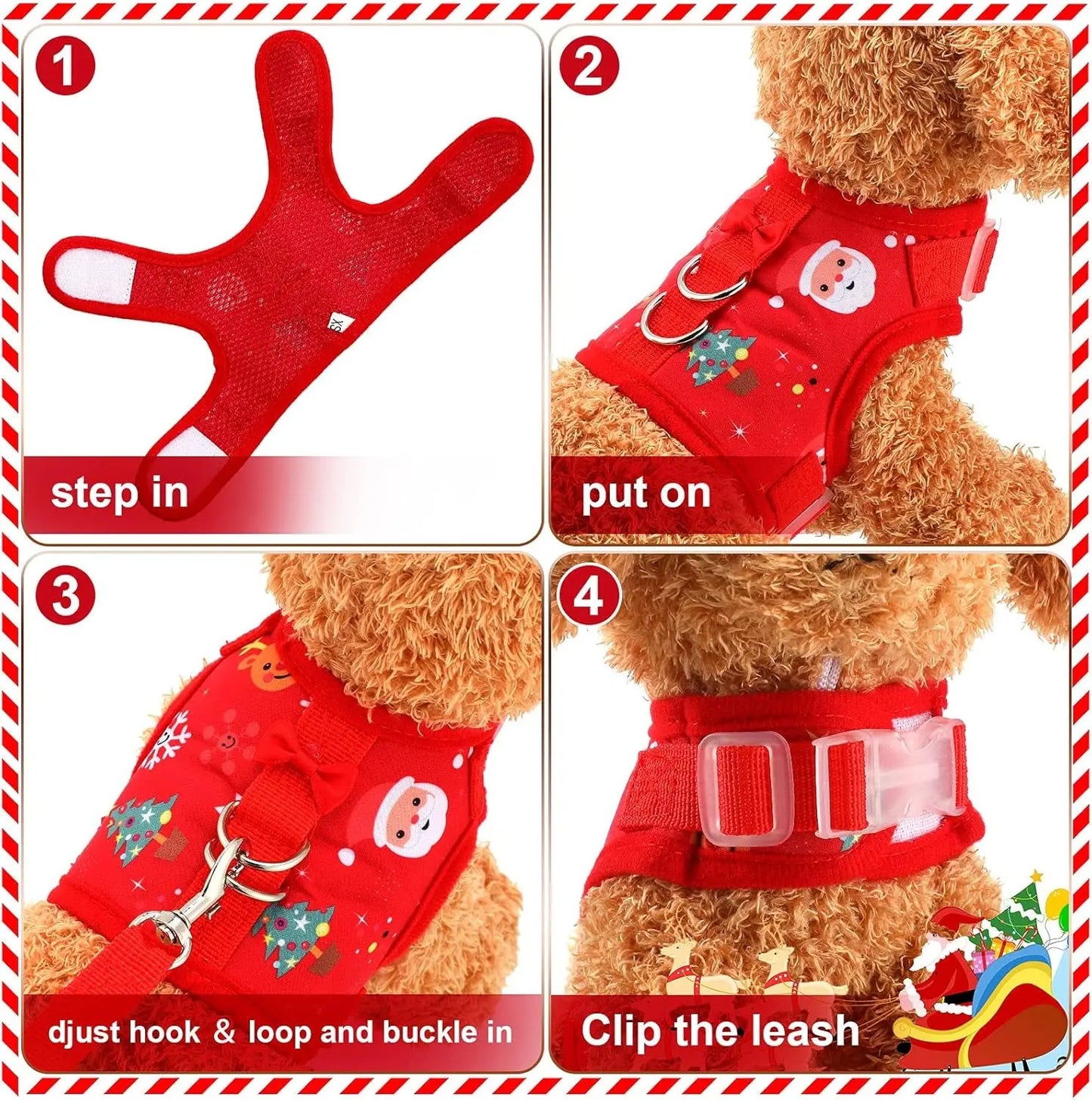 2-Pack Christmas Dog Harness & Leash Set – Adjustable Escape-Proof Vest (Medium)