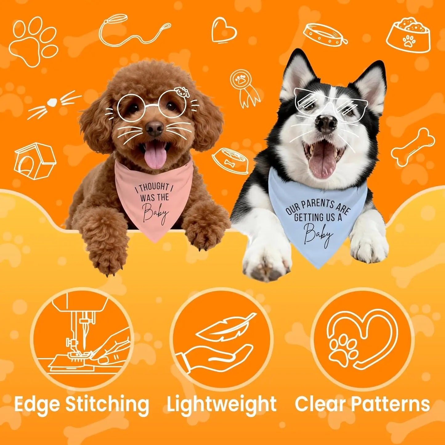 2 Pack Dog Pregnancy Announcement Bandanas Blue Pink Gender Reveal