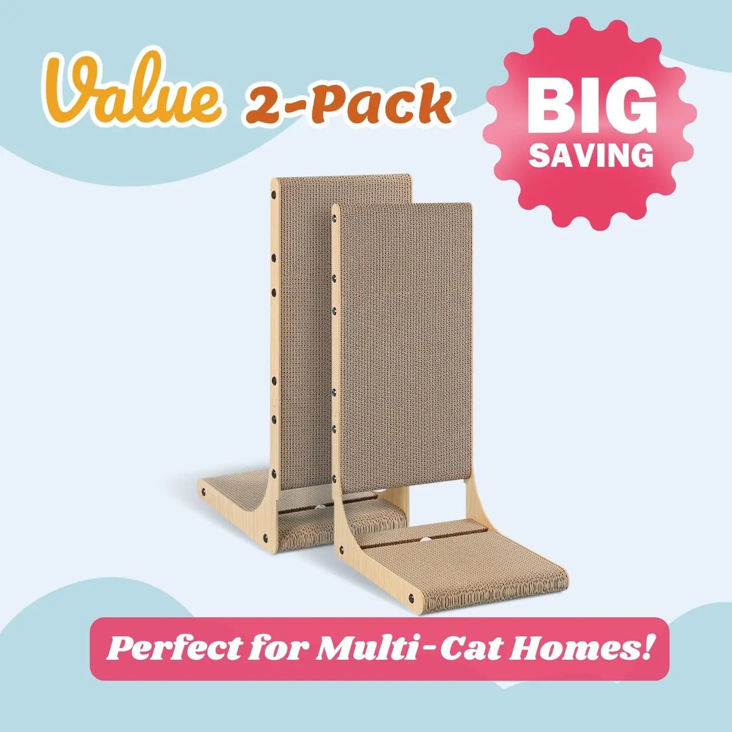 2-Pack L-Shaped Cat Scratching Boards for Indoor Cats Large Vertical