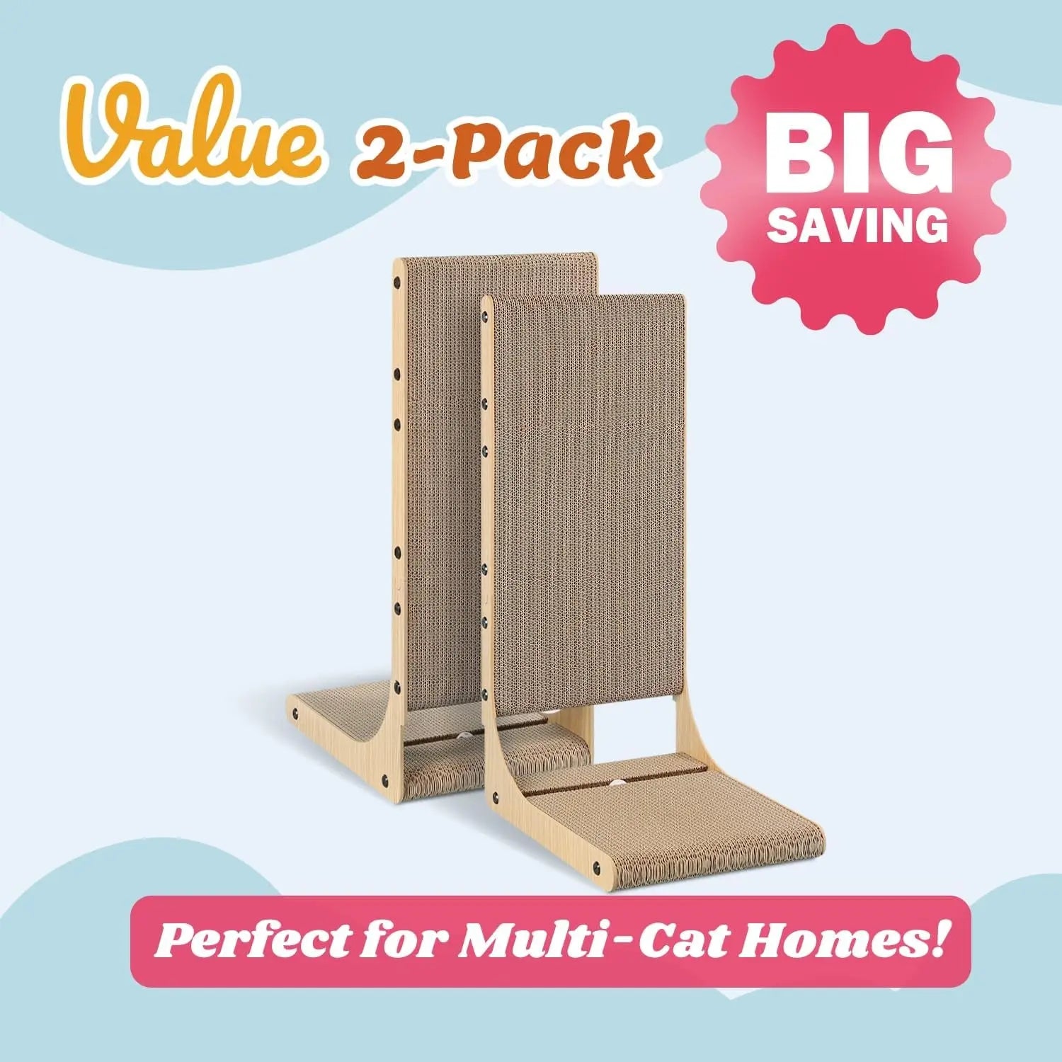 2-Pack L-Shaped Cat Scratching Boards for Indoor Cats Large Vertical