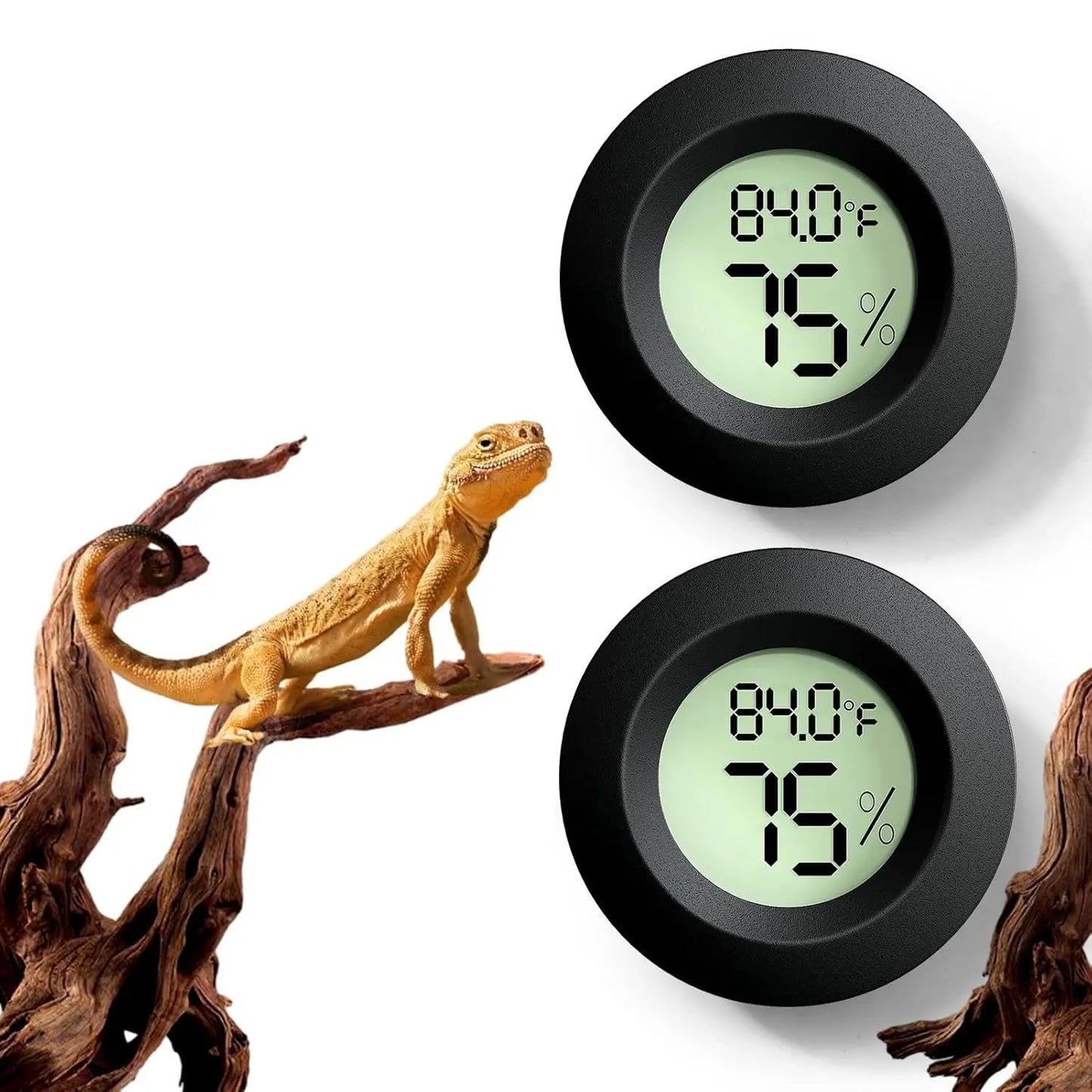 2 Pack Reptile Thermometer Hygrometer Digital Tank Gauge Accurate Black Round