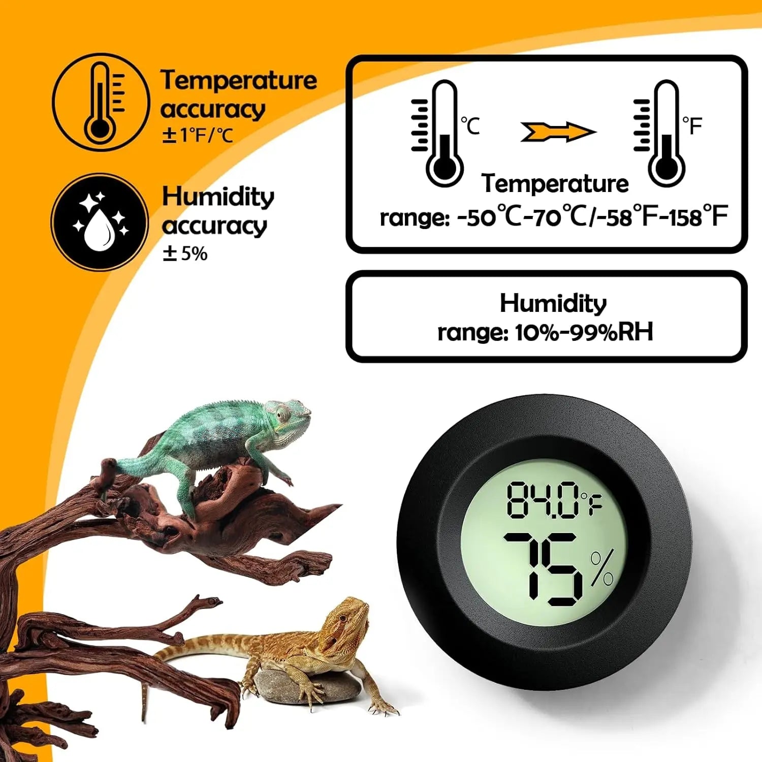 2 Pack Reptile Thermometer Hygrometer Digital Tank Gauge Accurate