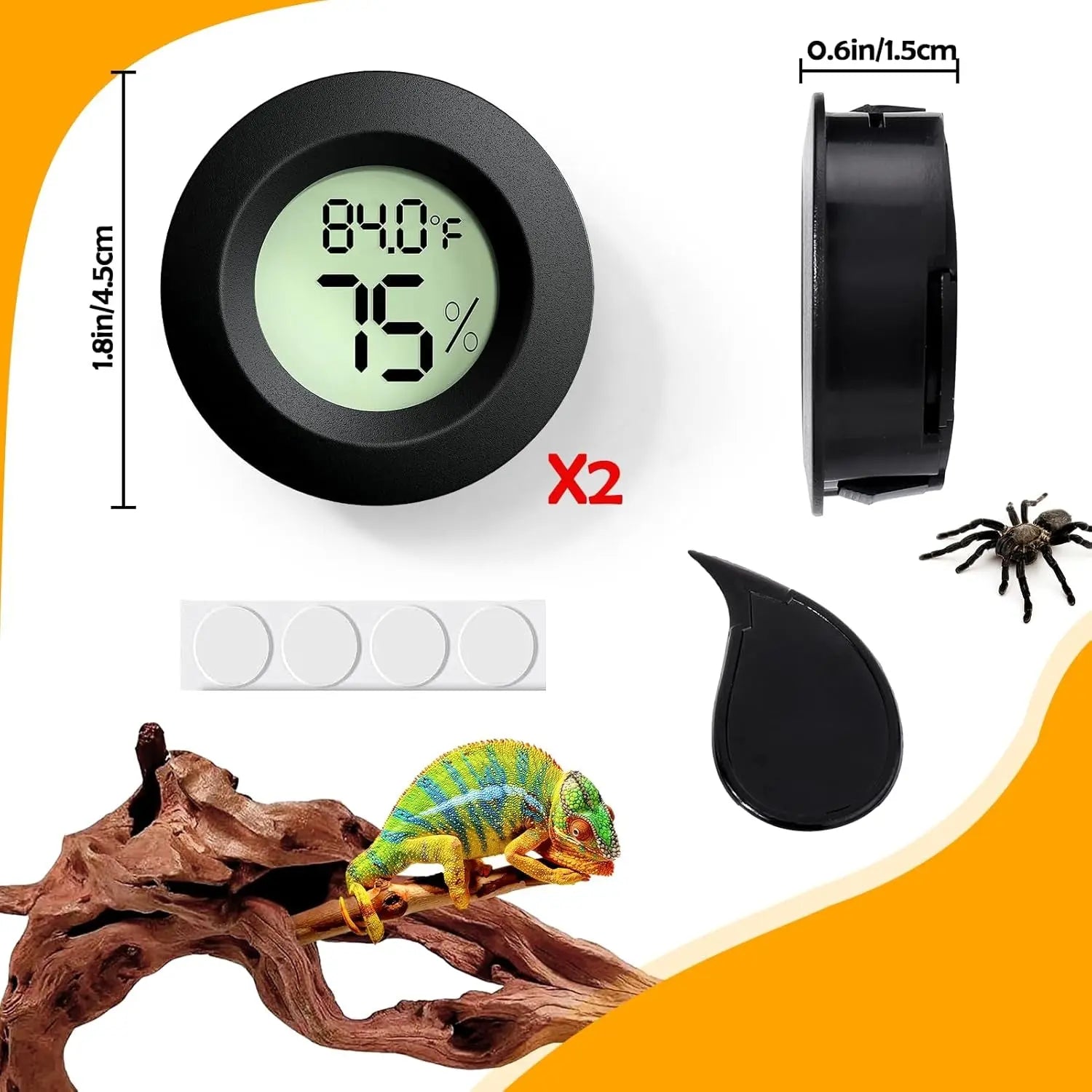 2 Pack Reptile Thermometer Hygrometer Digital Tank Gauge Accurate
