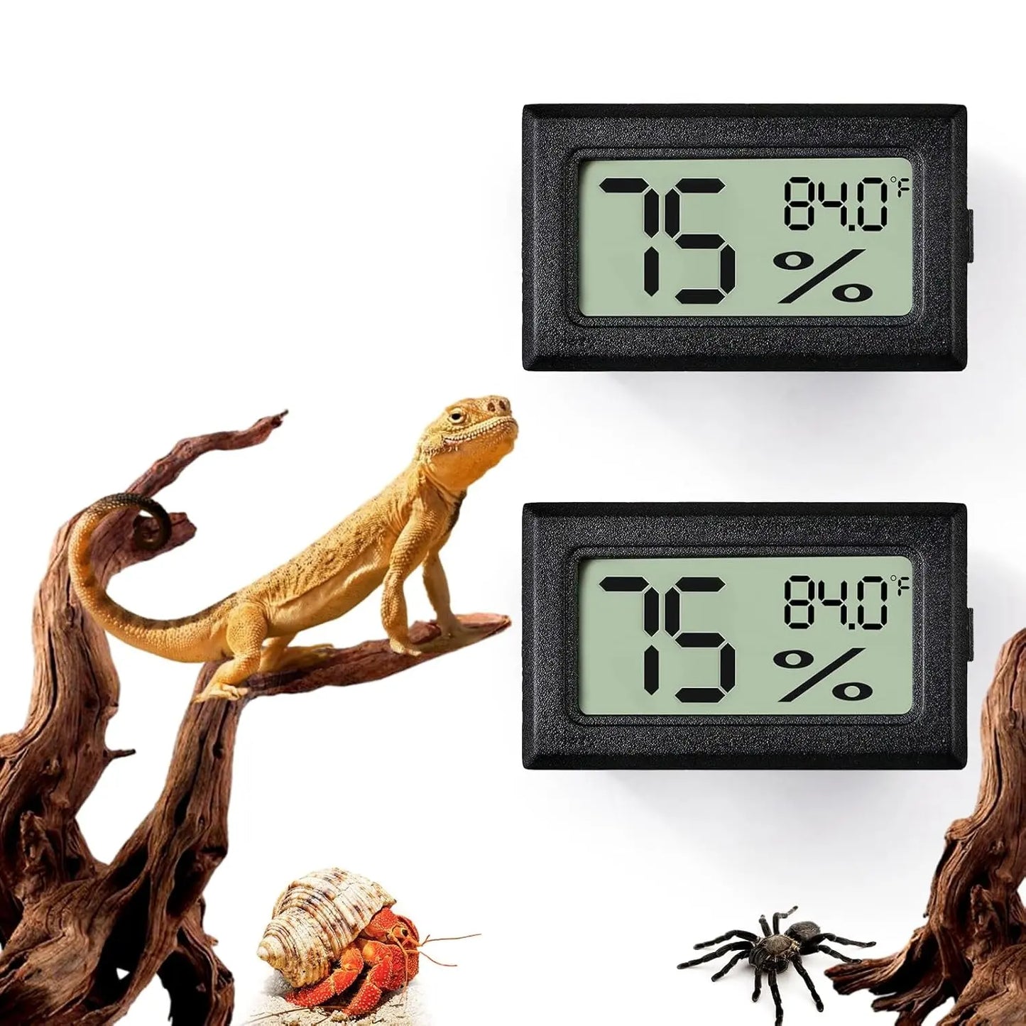 2 Pack Reptile Thermometer Hygrometer Digital Tank Gauge Accurate Black Rectangle