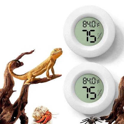 2 Pack Reptile Thermometer Hygrometer Digital Tank Gauge Accurate White Round