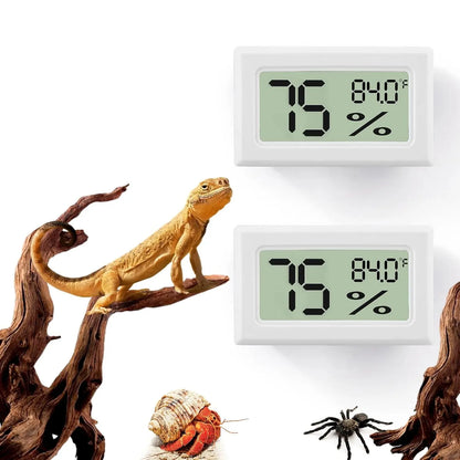 2 Pack Reptile Thermometer Hygrometer Digital Tank Gauge Accurate White Rectangle