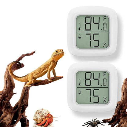 2 Pack Reptile Thermometer Hygrometer Digital Tank Gauge Accurate White Square