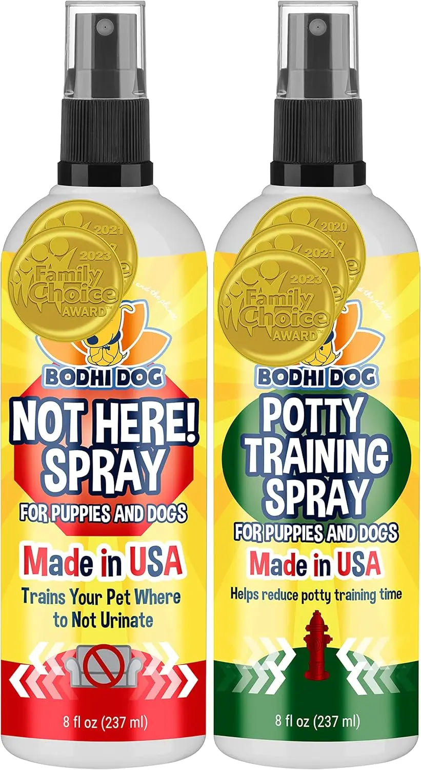 2-in-1 Bitter No Chew & Hot Spot Spray | Natural Chew Deterrent (USA) Not Here! + Potty Training Spray Bundle 8Oz