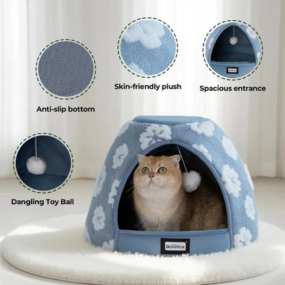 2-in-1 Cat Cave Bed Tent for Indoor Cats 19 Inch Plush