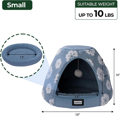 2-in-1 Cat Cave Bed Tent for Indoor Cats 19 Inch Plush