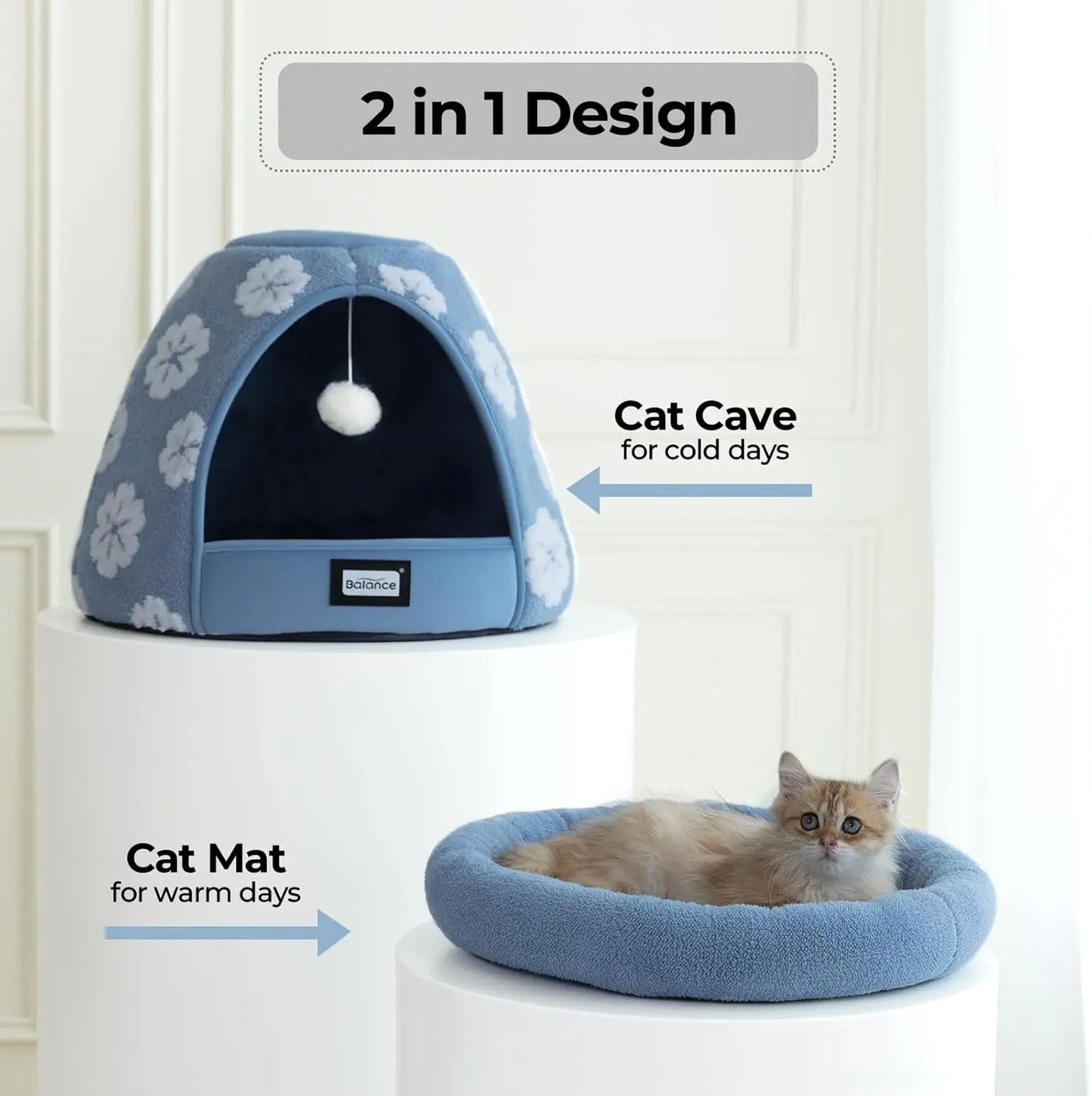 2-in-1 Cat Cave Bed Tent for Indoor Cats 19 Inch Plush