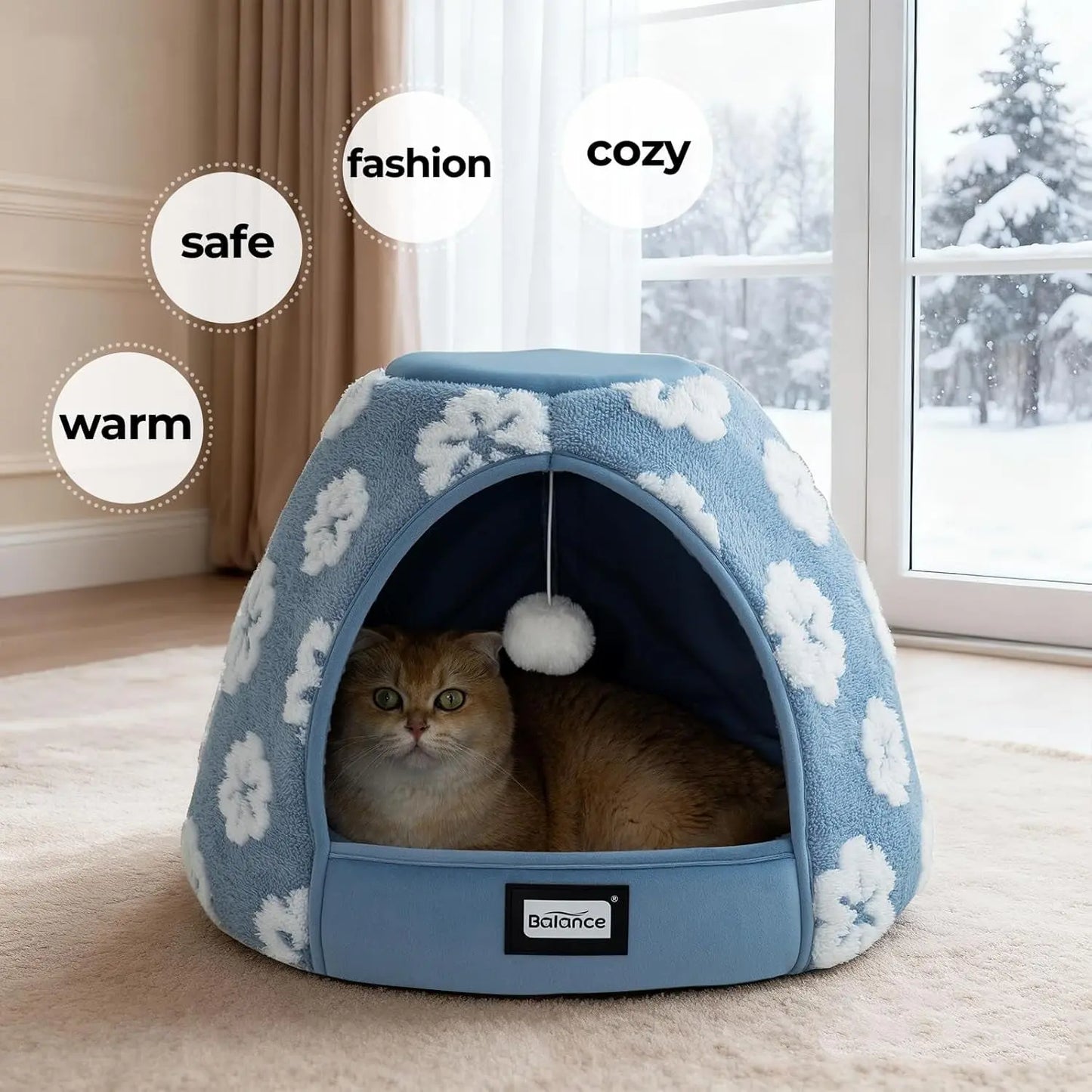 2-in-1 Cat Cave Bed Tent for Indoor Cats 19 Inch Plush