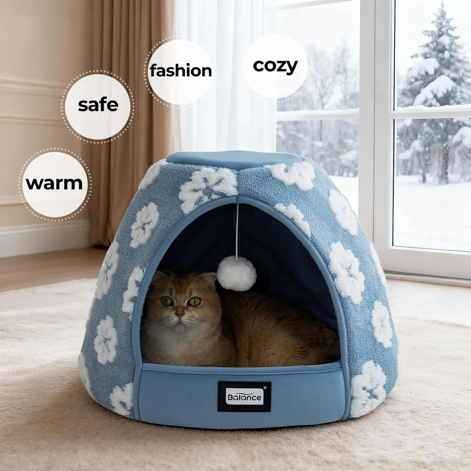 2-in-1 Cat Cave Bed Tent for Indoor Cats 19 Inch Plush