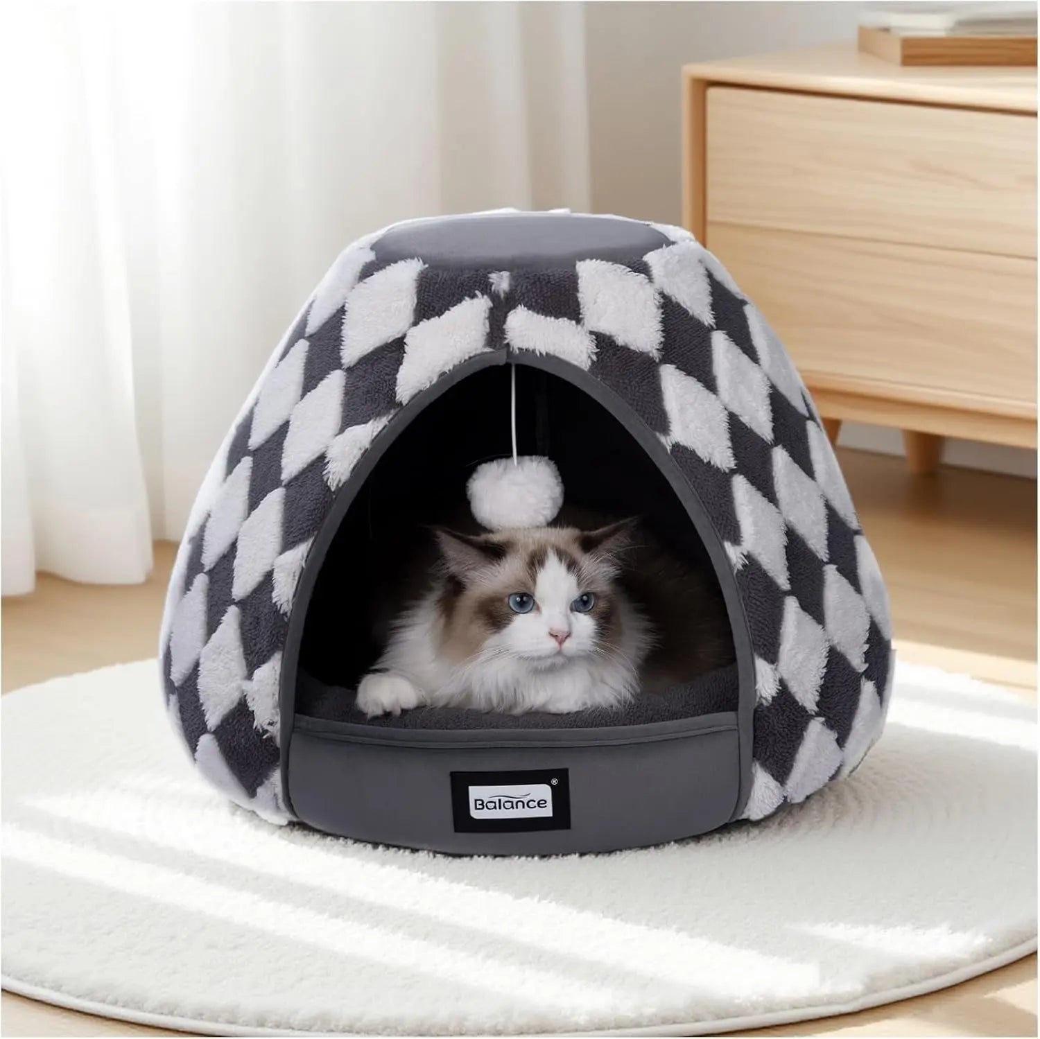 2-in-1 Cat Cave Bed Tent for Indoor Cats 19 Inch Plush Dark Grey