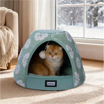 2-in-1 Cat Cave Bed Tent for Indoor Cats 19 Inch Plush Green 19"L X 19"W X 16"Th