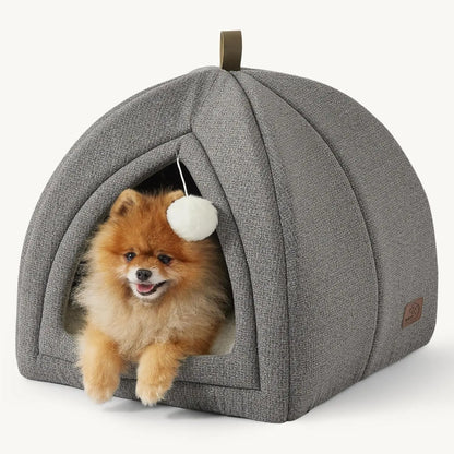 2-in-1 Cat Cave Bed – Foldable Indoor Cat Tent with Washable Cushion, Sizes S-L Grey L(17.3X17.3X17.3)
