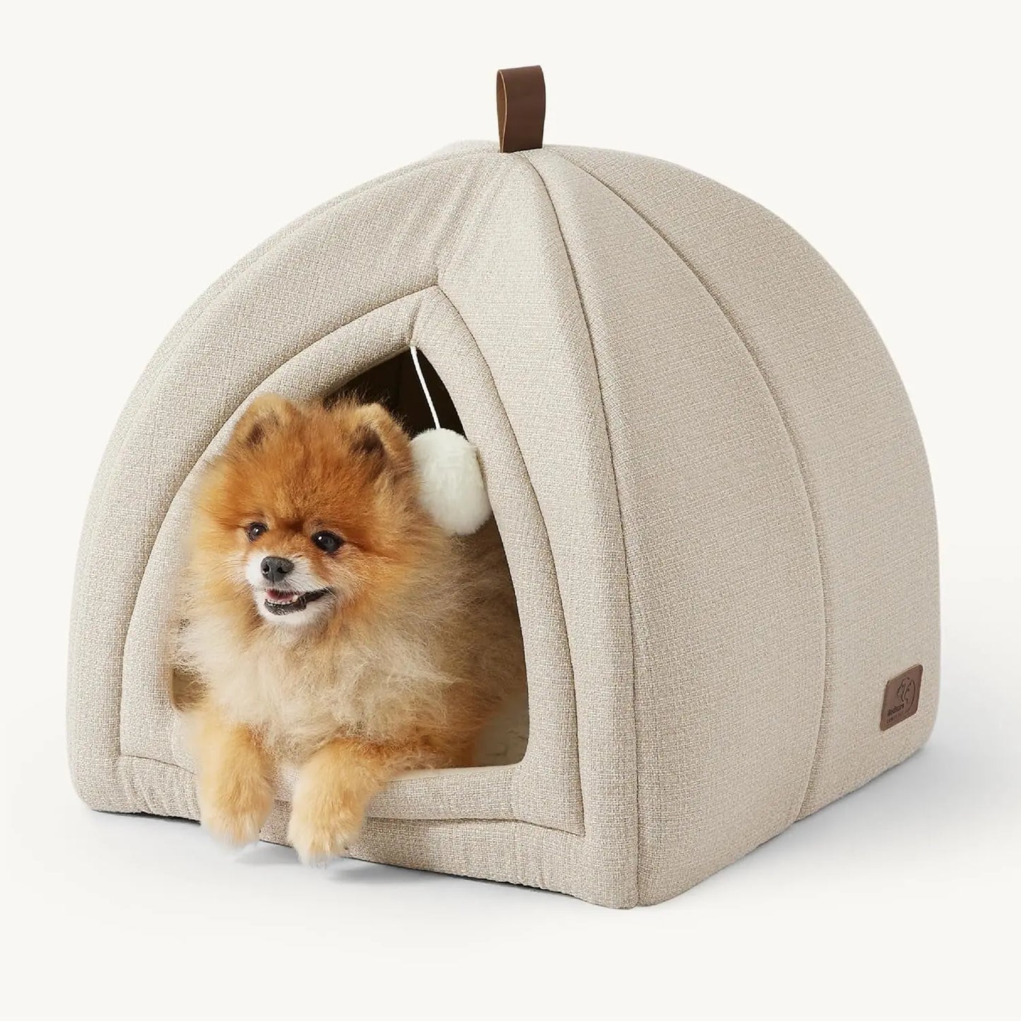 2-in-1 Cat Cave Bed – Foldable Indoor Cat Tent with Washable Cushion, Sizes S-L Beige L(17.3X17.3X17.3)