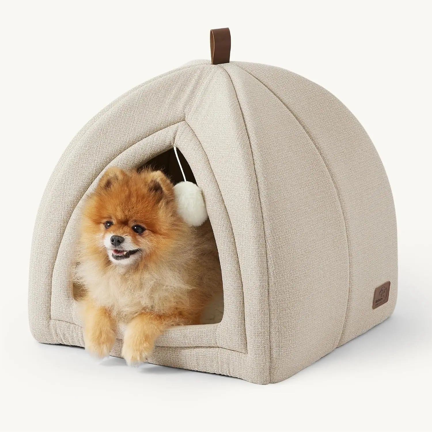 2-in-1 Cat Cave Bed – Foldable Indoor Cat Tent with Washable Cushion, Sizes S-L Beige L(17.3X17.3X17.3)