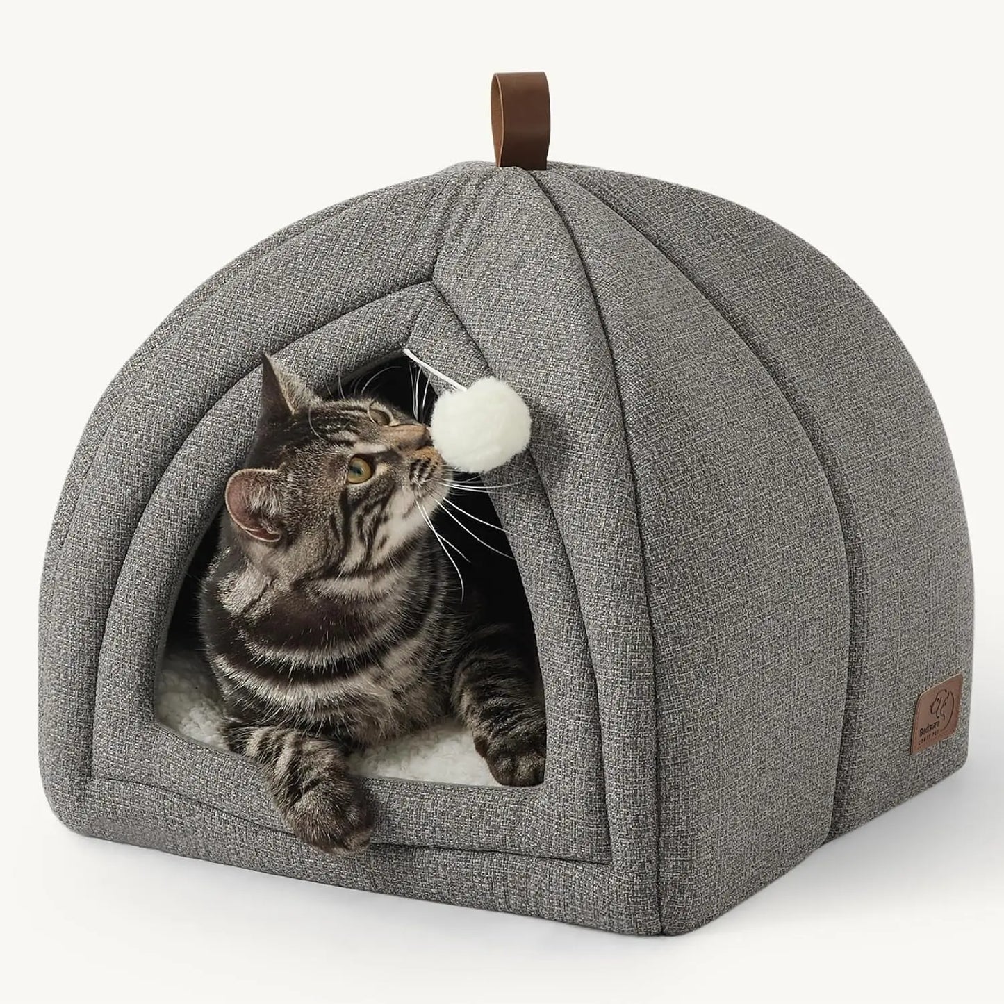2-in-1 Cat Cave Bed – Foldable Indoor Cat Tent with Washable Cushion, Sizes S-L Grey M(16X16X16)
