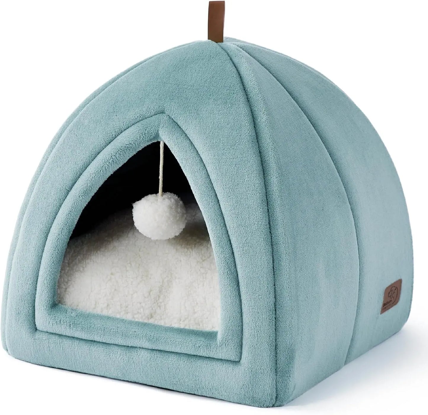 2-in-1 Cat Cave Bed – Foldable Indoor Cat Tent with Washable Cushion, Sizes S-L Ocean Blue M(16X16X16)
