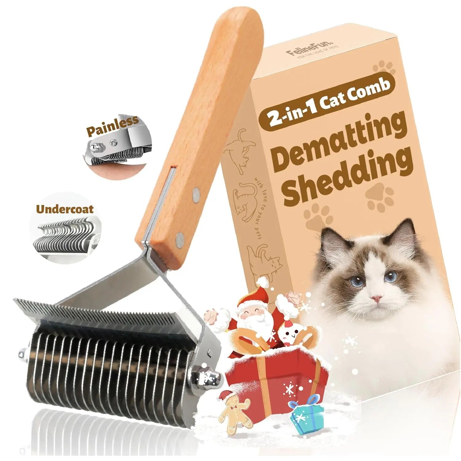 2-in-1 Cat Dematting & Deshedding Brush Undercoat Rake for Long Hair Cats Default Title