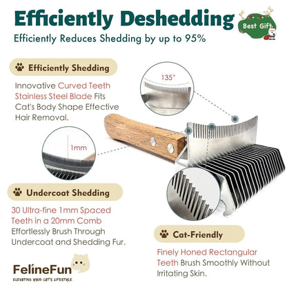 2-in-1 Cat Dematting & Deshedding Brush Undercoat Rake for Long Hair Cats