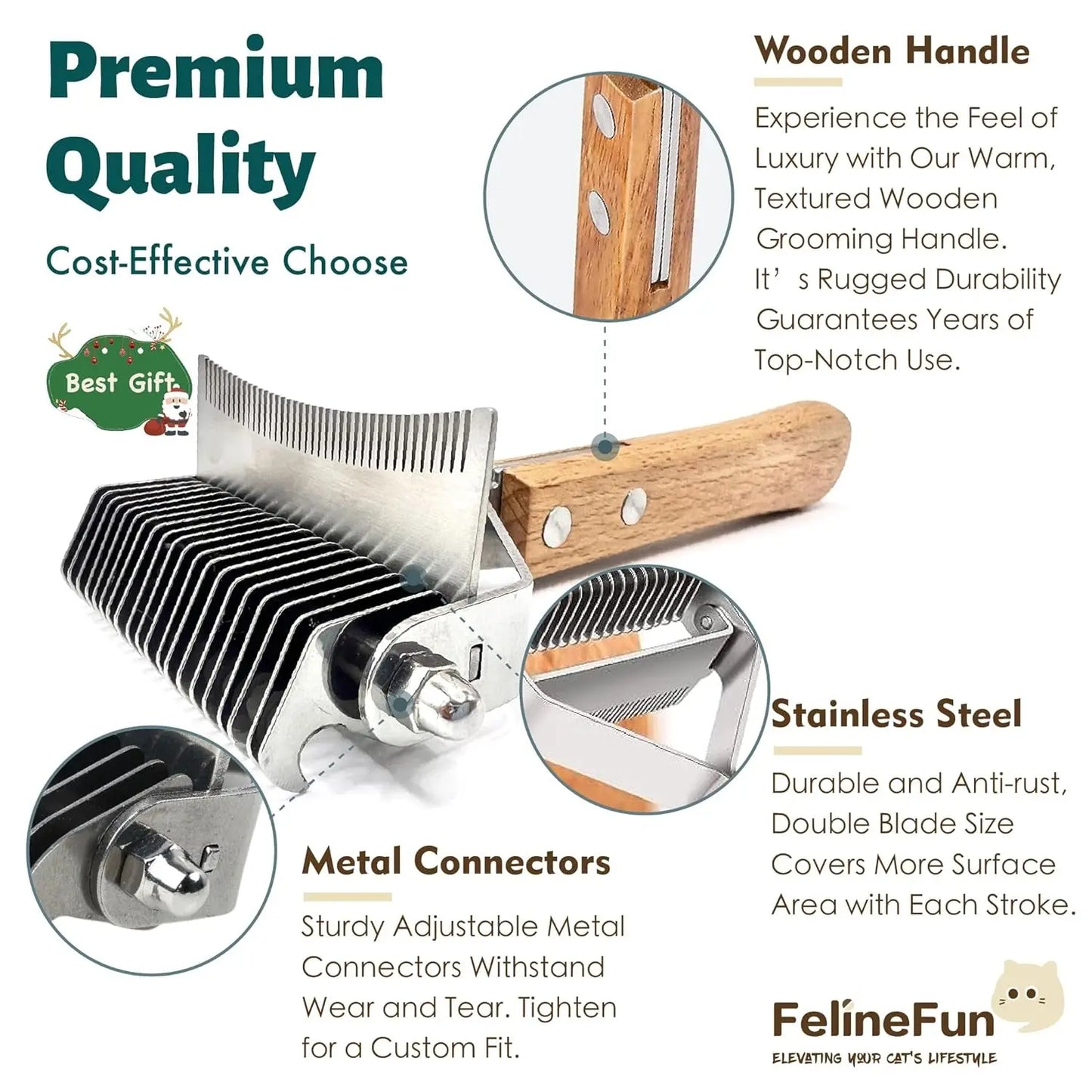 2-in-1 Cat Dematting & Deshedding Brush Undercoat Rake for Long Hair Cats