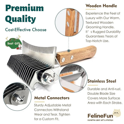 2-in-1 Cat Dematting & Deshedding Brush Undercoat Rake for Long Hair Cats