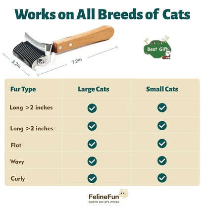 2-in-1 Cat Dematting & Deshedding Brush Undercoat Rake for Long Hair Cats