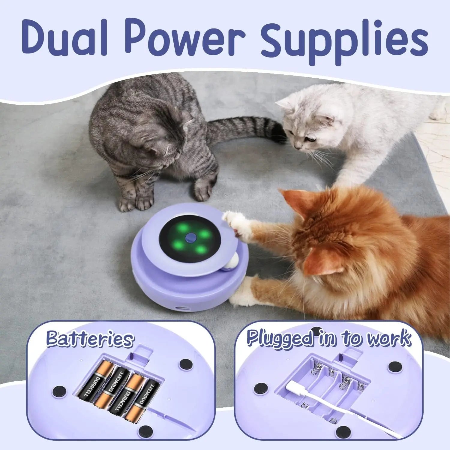 2-in-1 Interactive Cat Toy for Indoor Cats, Automatic Ball & Feather Play with 7 Attachments, Adjustable Speed, Dual Power