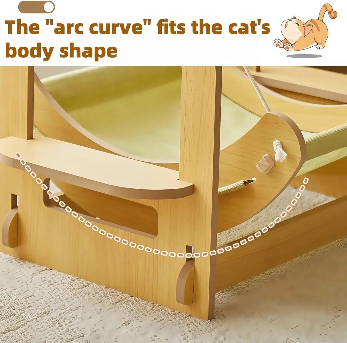 2-in-1 Wooden Cat Hammock Bed, Breathable Hanging Cat Bed w/ Cushion