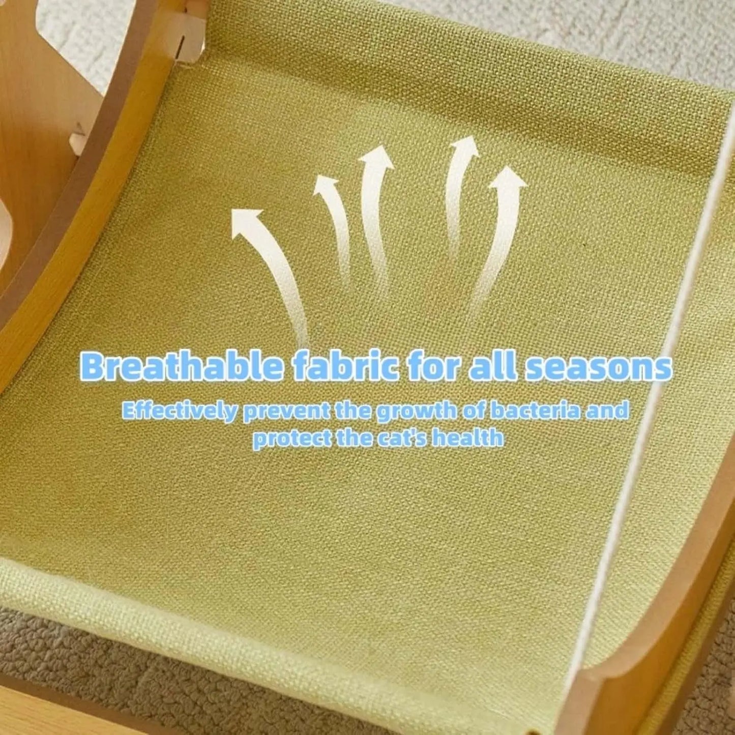 2-in-1 Wooden Cat Hammock Bed, Breathable Hanging Cat Bed w/ Cushion