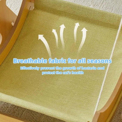 2-in-1 Wooden Cat Hammock Bed, Breathable Hanging Cat Bed w/ Cushion