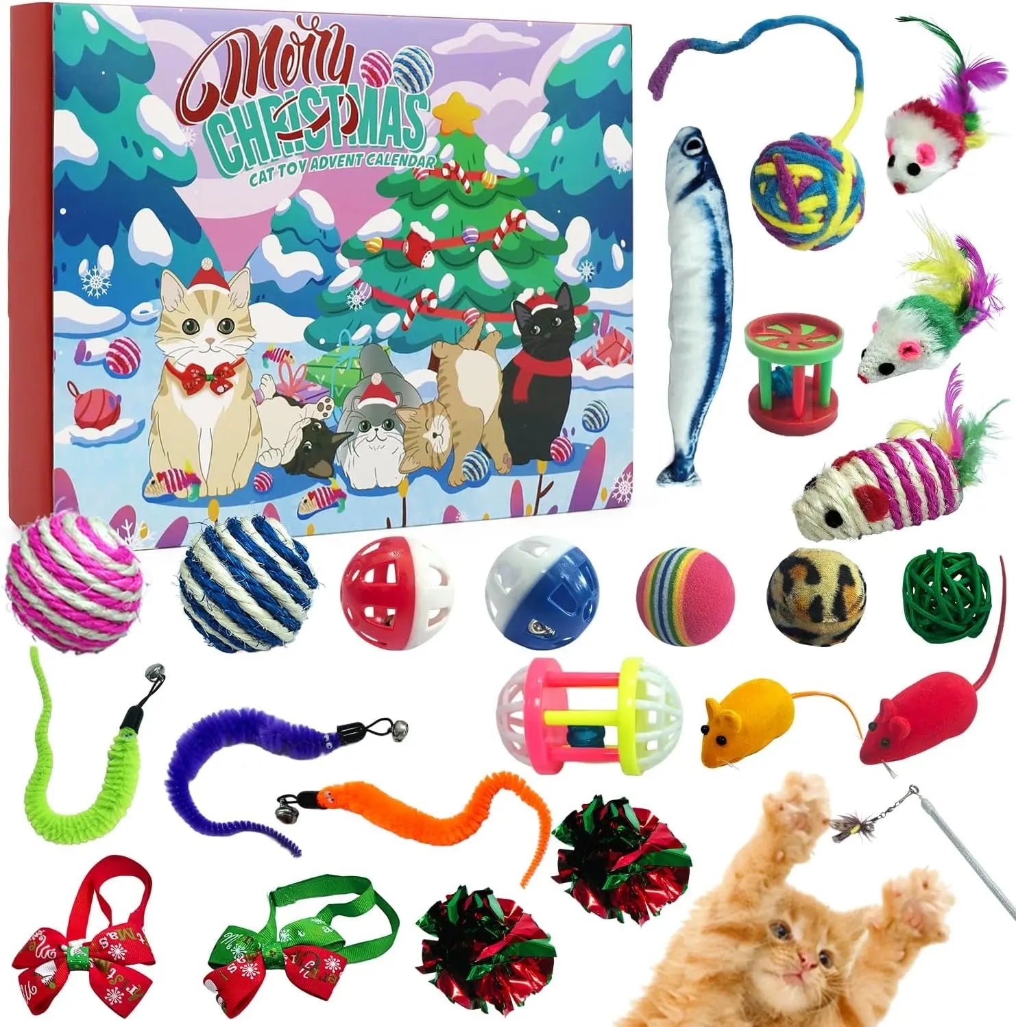 2025 Christmas Cat Toy Advent Calendar 24-Day Countdown with Cat Toys Blue Cat