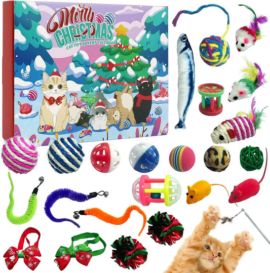 2025 Christmas Cat Toy Advent Calendar 24-Day Countdown with Cat Toys Blue Cat
