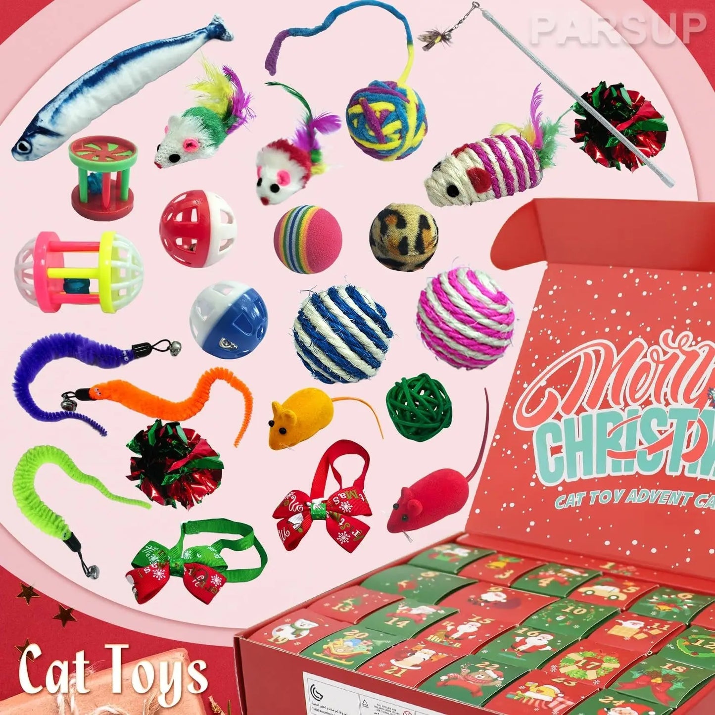 2025 Christmas Cat Toy Advent Calendar 24-Day Countdown with Cat Toys