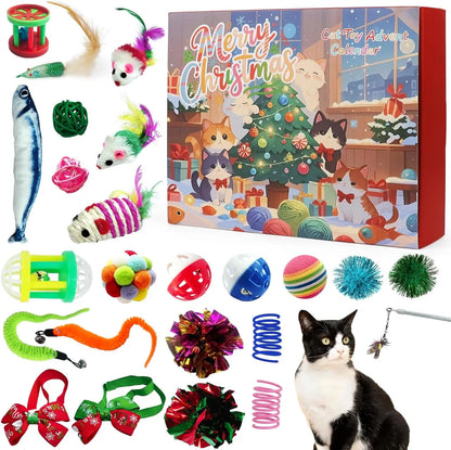 2025 Christmas Cat Toy Advent Calendar 24-Day Countdown with Cat Toys Red Cat